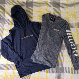 2 American Eagle Hoodie & HOLLISTER Long sleeve shirt Blue Sz XS